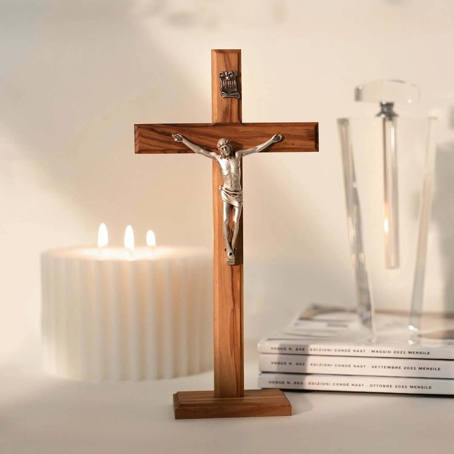 CLASSIC STANDING CRUCIFIX - OLIVE WOOD