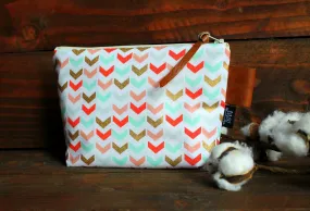 Coral Mint Arrowheads with Vegan Leather - Cosmetic Bag - Make Up Bag - Bridesmaid Gift