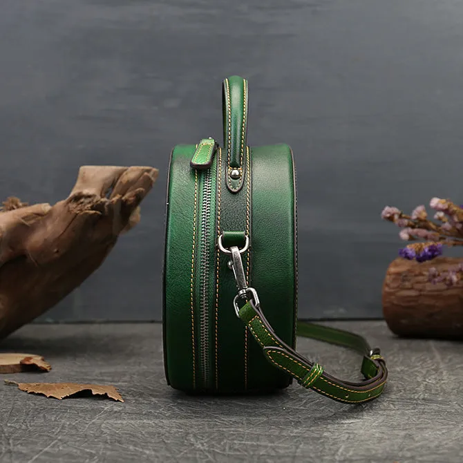 Cute Womens Red Leather Shoulder Bag Round Leather Crossbody Purse For Women