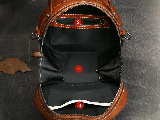 Cute Womens Red Leather Shoulder Bag Round Leather Crossbody Purse For Women