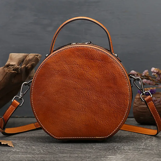 Cute Womens Red Leather Shoulder Bag Round Leather Crossbody Purse For Women