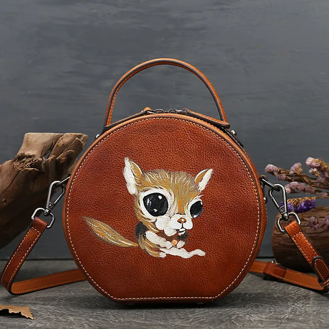 Cute Womens Red Leather Shoulder Bag Round Leather Crossbody Purse For Women