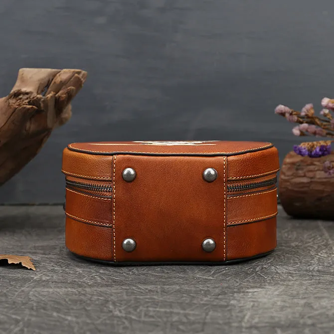 Cute Womens Red Leather Shoulder Bag Round Leather Crossbody Purse For Women