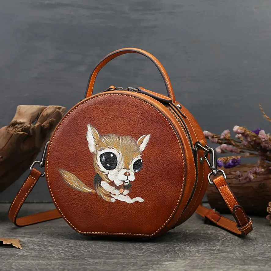 Cute Womens Red Leather Shoulder Bag Round Leather Crossbody Purse For Women