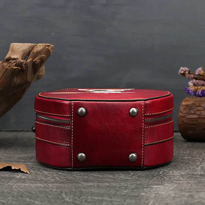 Cute Womens Red Leather Shoulder Bag Round Leather Crossbody Purse For Women