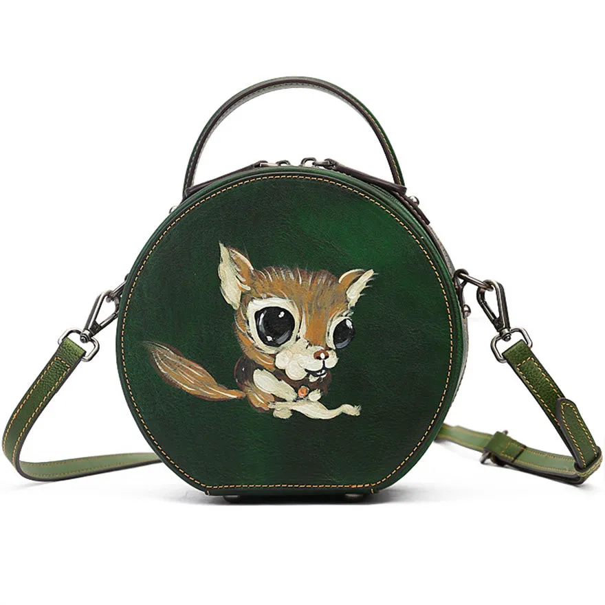 Cute Womens Red Leather Shoulder Bag Round Leather Crossbody Purse For Women