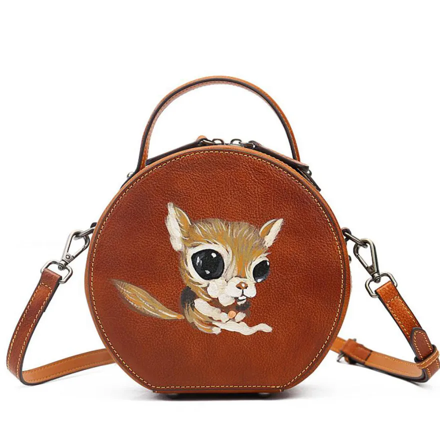 Cute Womens Red Leather Shoulder Bag Round Leather Crossbody Purse For Women