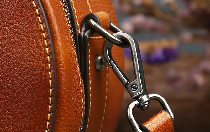 Cute Womens Red Leather Shoulder Bag Round Leather Crossbody Purse For Women