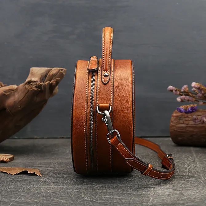 Cute Womens Red Leather Shoulder Bag Round Leather Crossbody Purse For Women