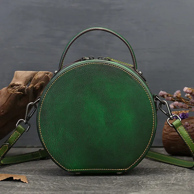Cute Womens Red Leather Shoulder Bag Round Leather Crossbody Purse For Women