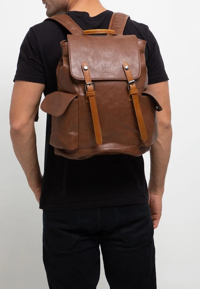 Distressed Leather Carryall Backpack - Camel