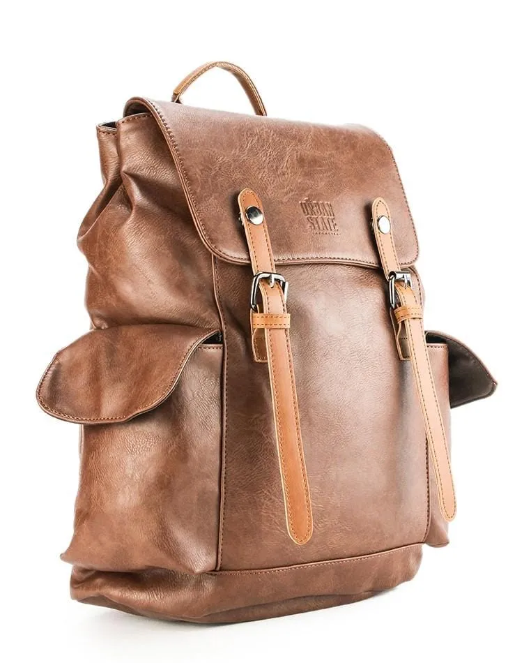 Distressed Leather Carryall Backpack - Camel