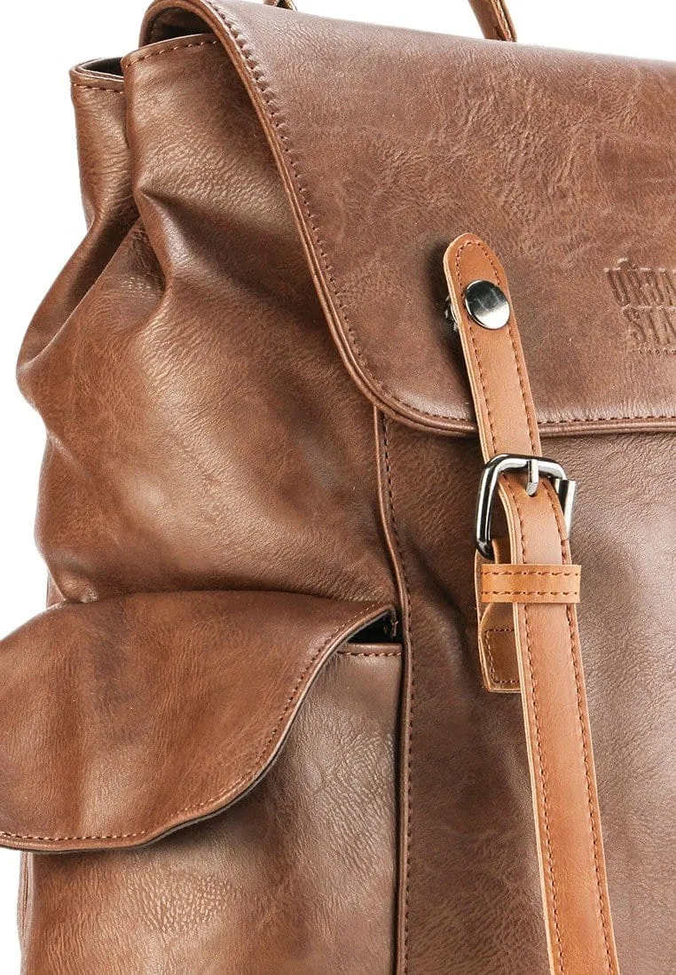 Distressed Leather Carryall Backpack - Camel