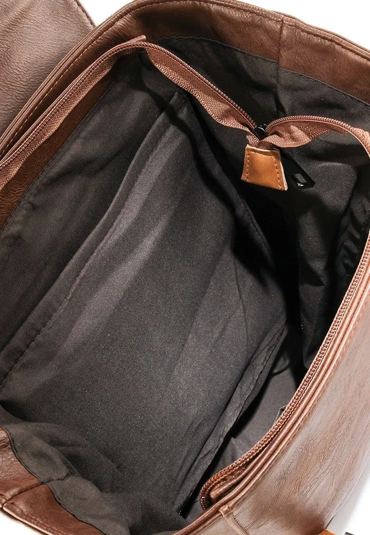 Distressed Leather Carryall Backpack - Camel