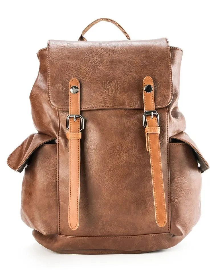 Distressed Leather Carryall Backpack - Camel