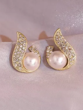 E7.Rhinestone & Faux Pearl Decor Stud Earrings