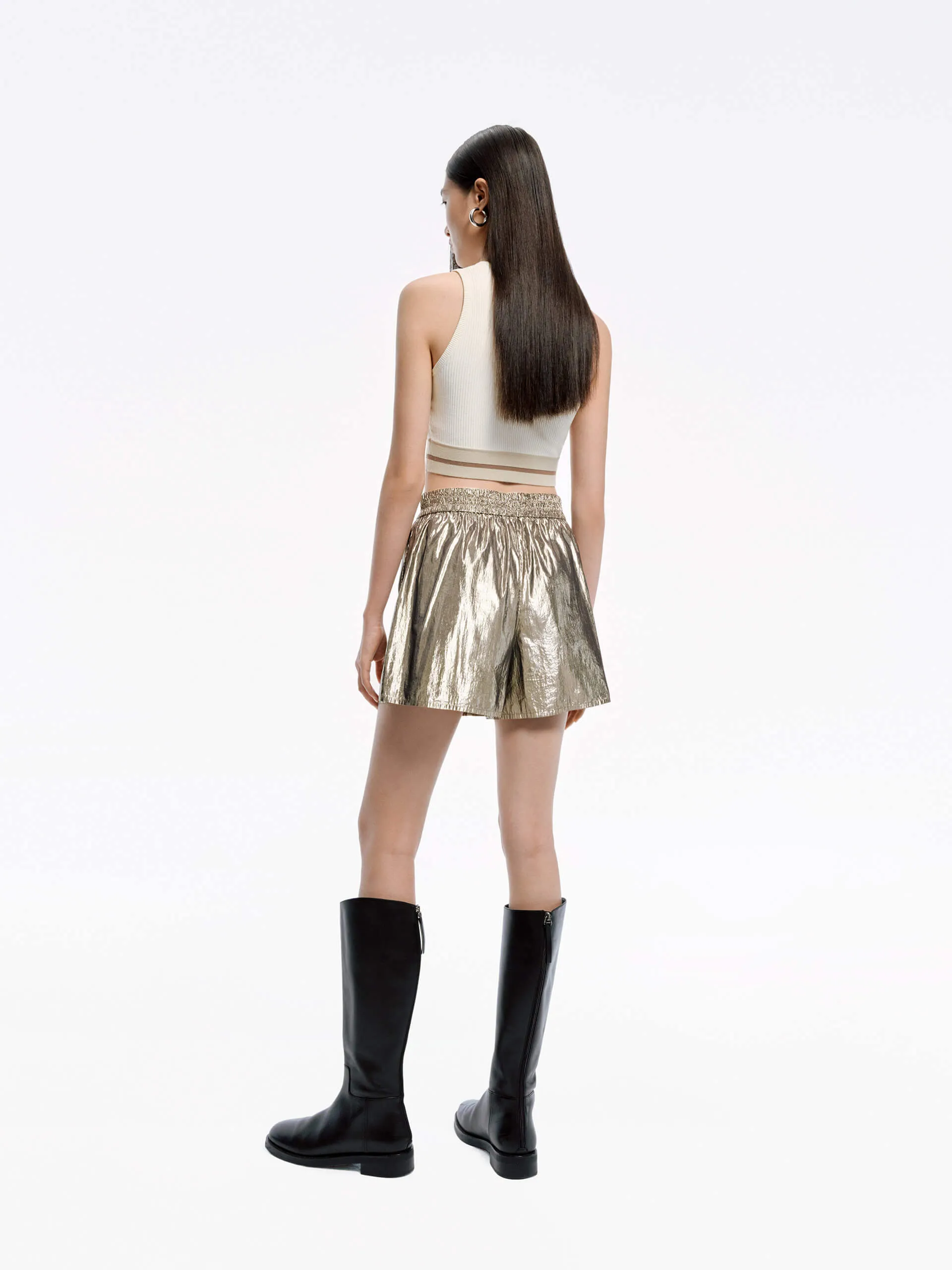 Elasticated Waist Glossy Shorts