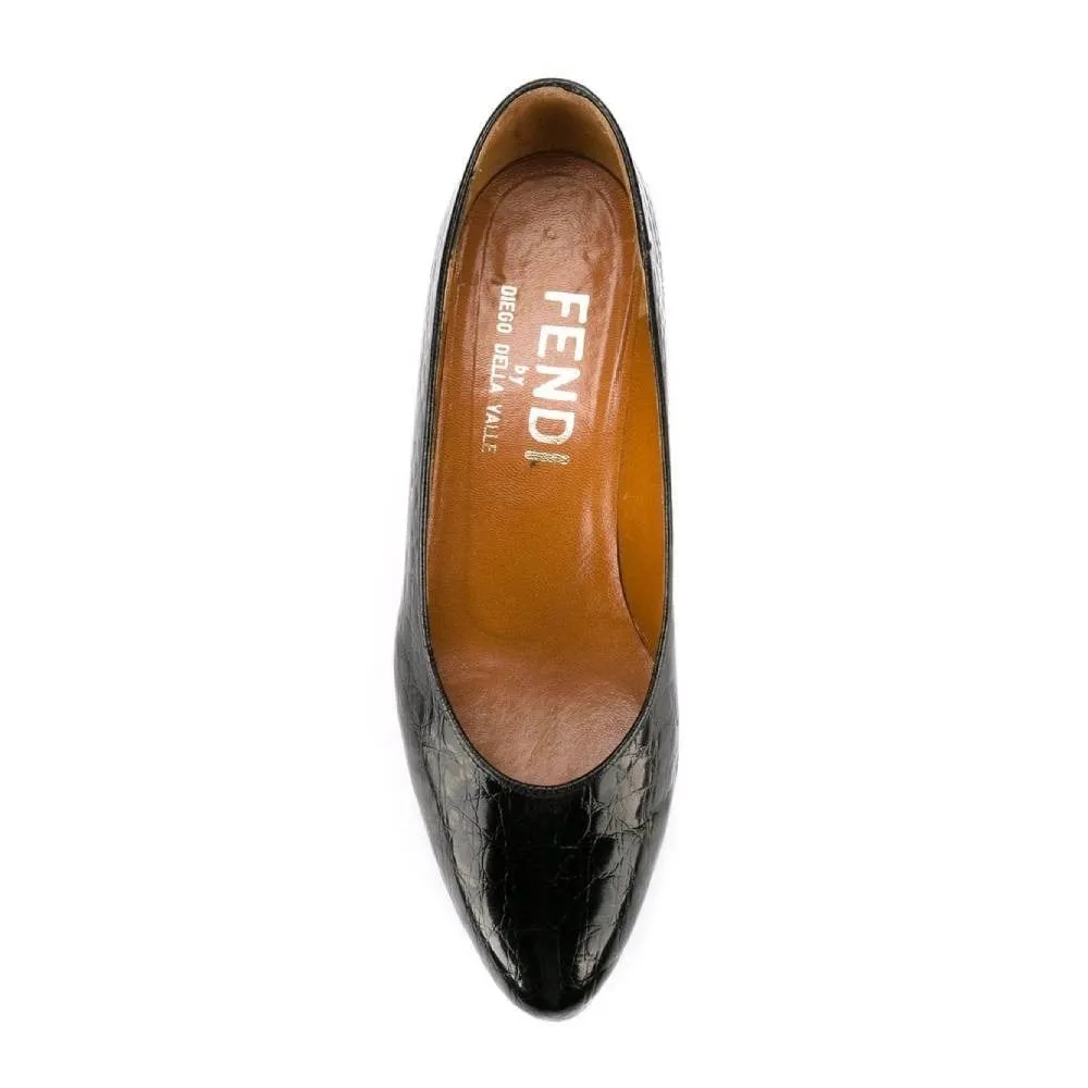Fendi Shiny Black Leather Pumps - '80s
