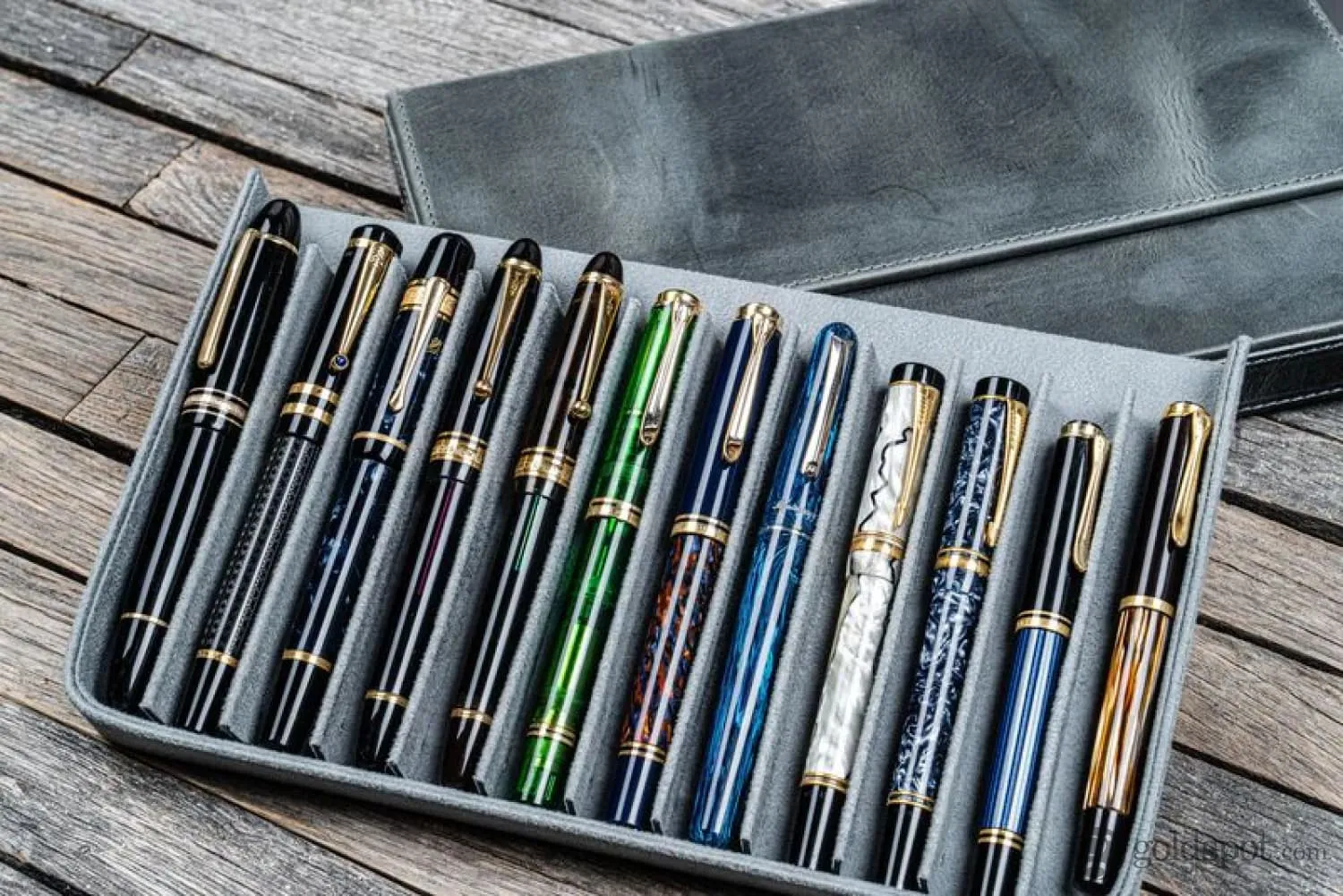 Galen Leather Magnum Opus 12 Slots Hard Pen Case in Crazy Horse Smokey Grey