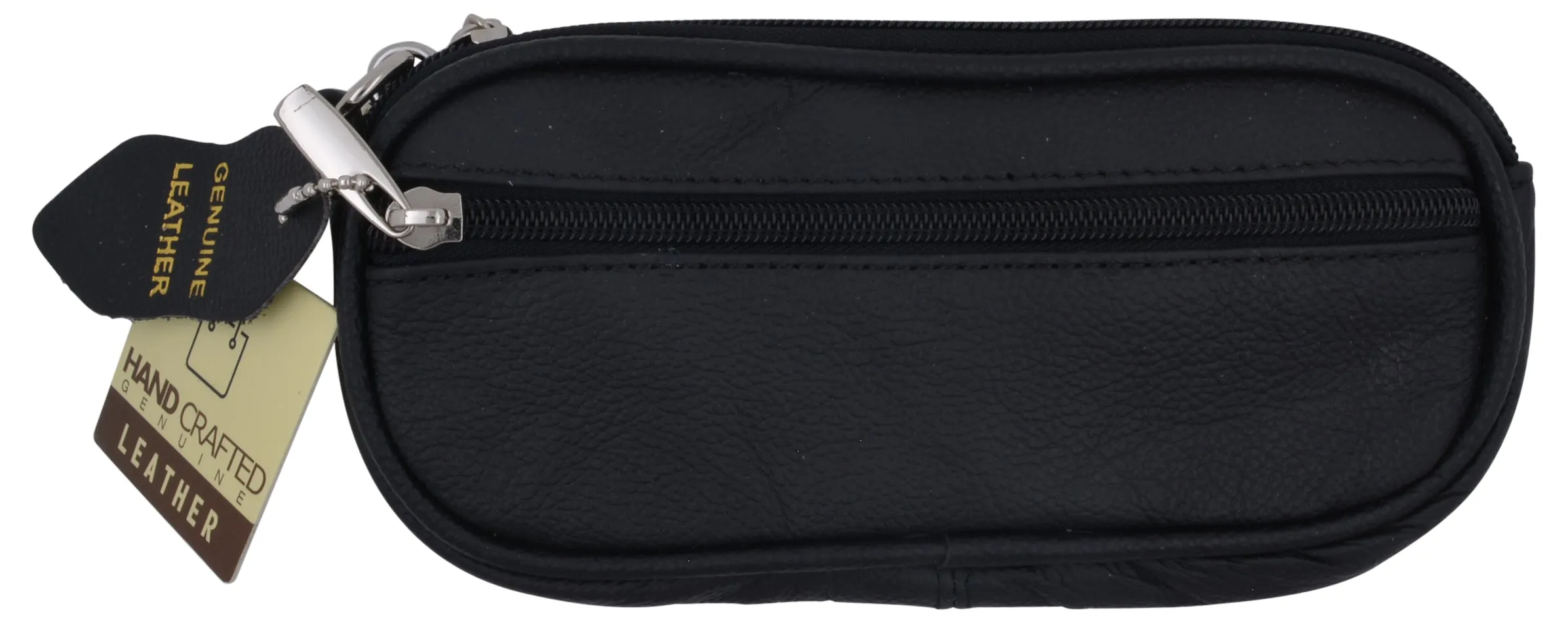 Genuine Leather Zippered Double Eyeglass Sunglasses Case Holder Black
