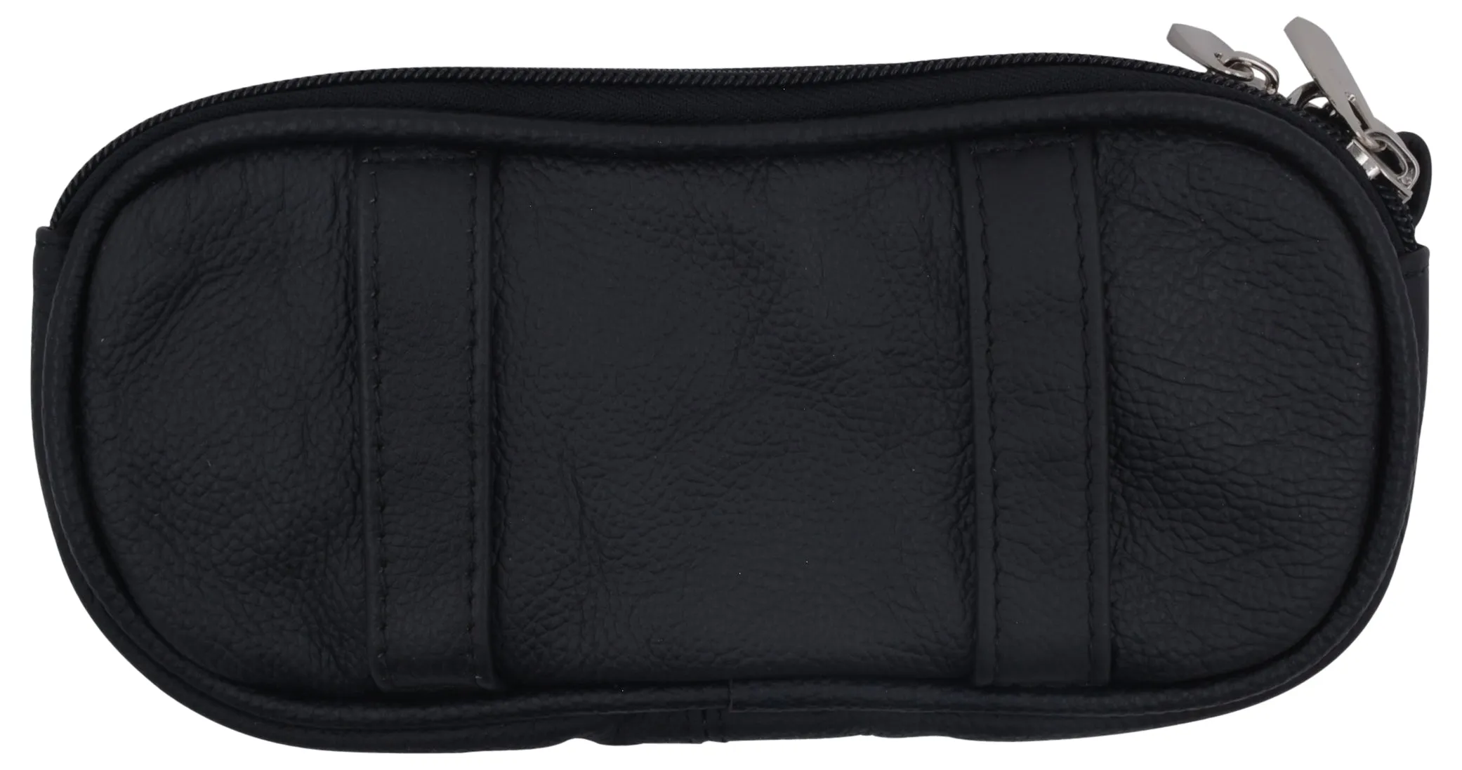 Genuine Leather Zippered Double Eyeglass Sunglasses Case Holder Black