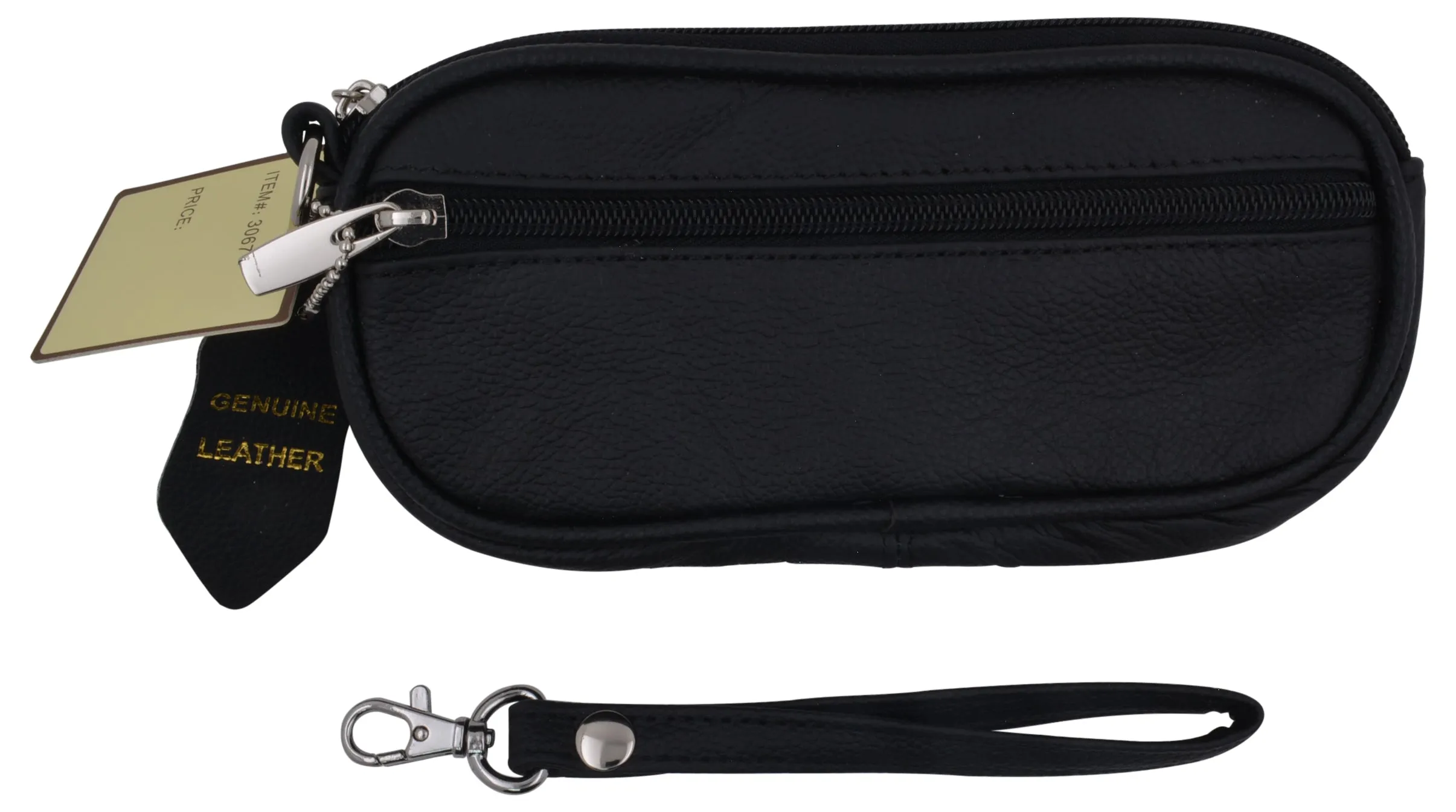 Genuine Leather Zippered Double Eyeglass Sunglasses Case Holder Black