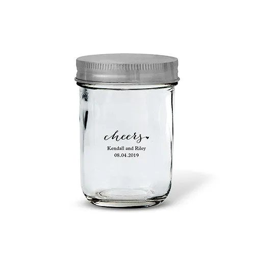 GLASS MASON JAR WITH FAVOUR SILVER LID (12/pkg)