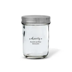 GLASS MASON JAR WITH FAVOUR SILVER LID (12/pkg)