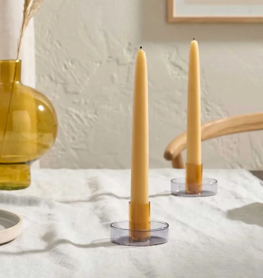 Grey & Orange Duo Tone Glass Candle Holder