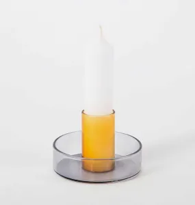 Grey & Orange Duo Tone Glass Candle Holder