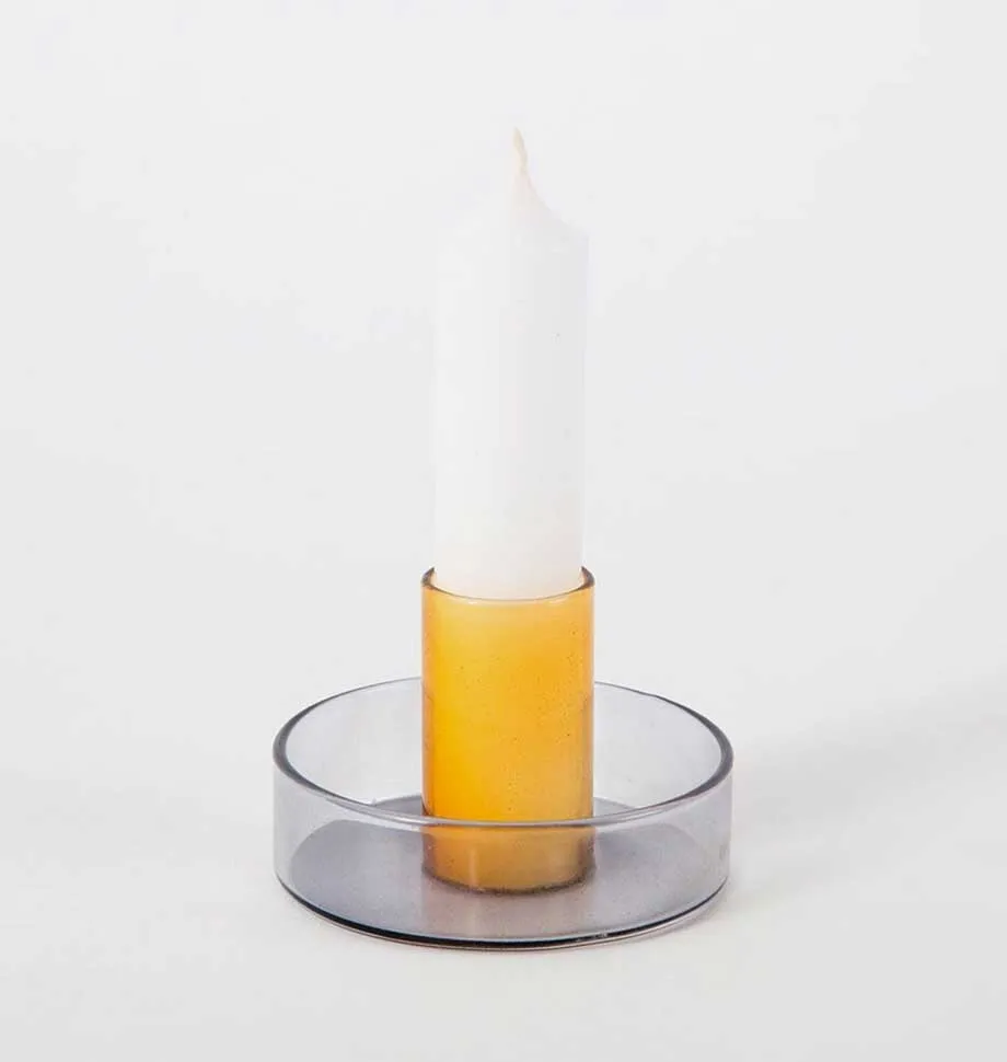 Grey & Orange Duo Tone Glass Candle Holder
