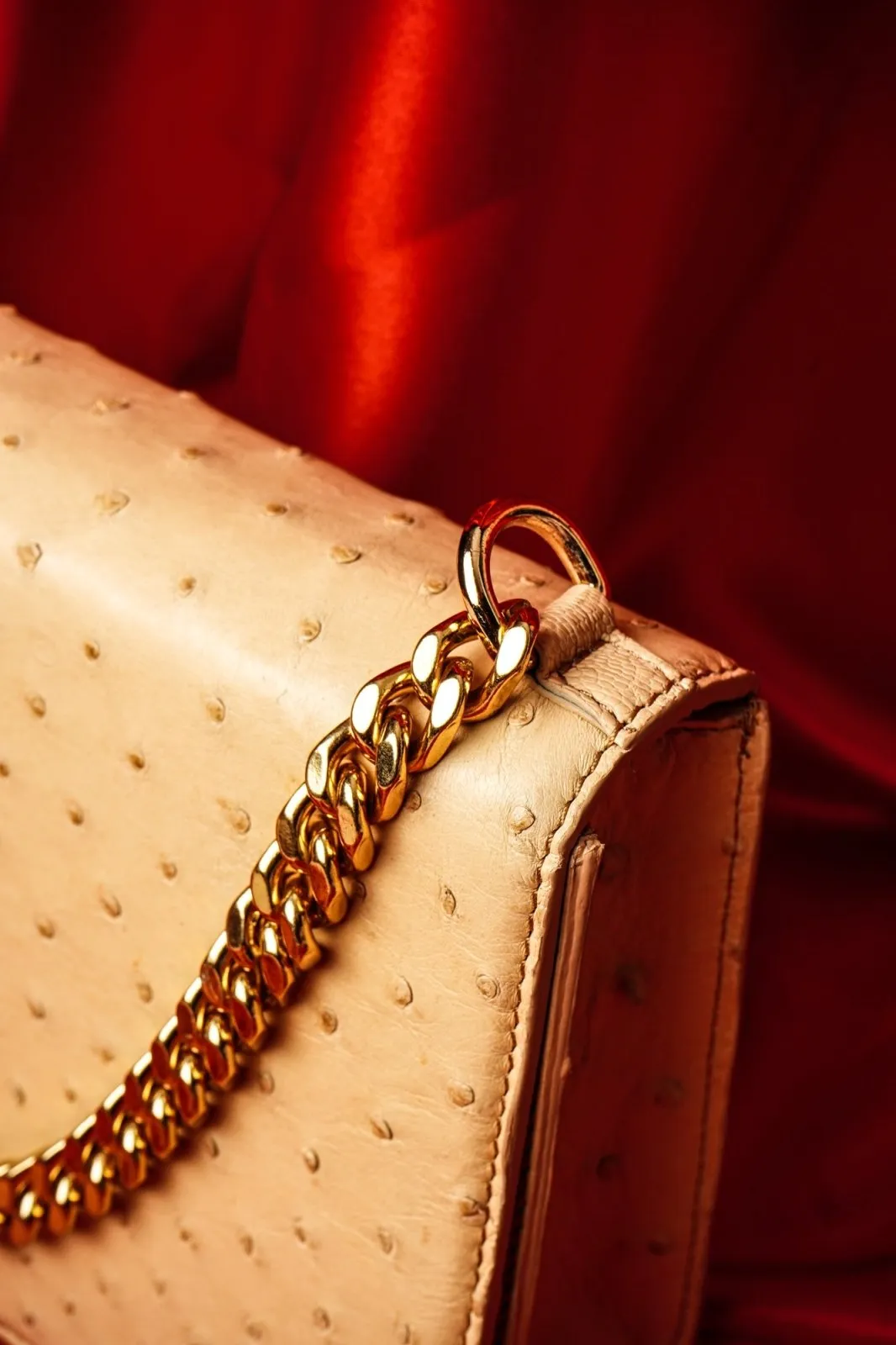 Handmade Cream Beige Ostrich Leather Bag
