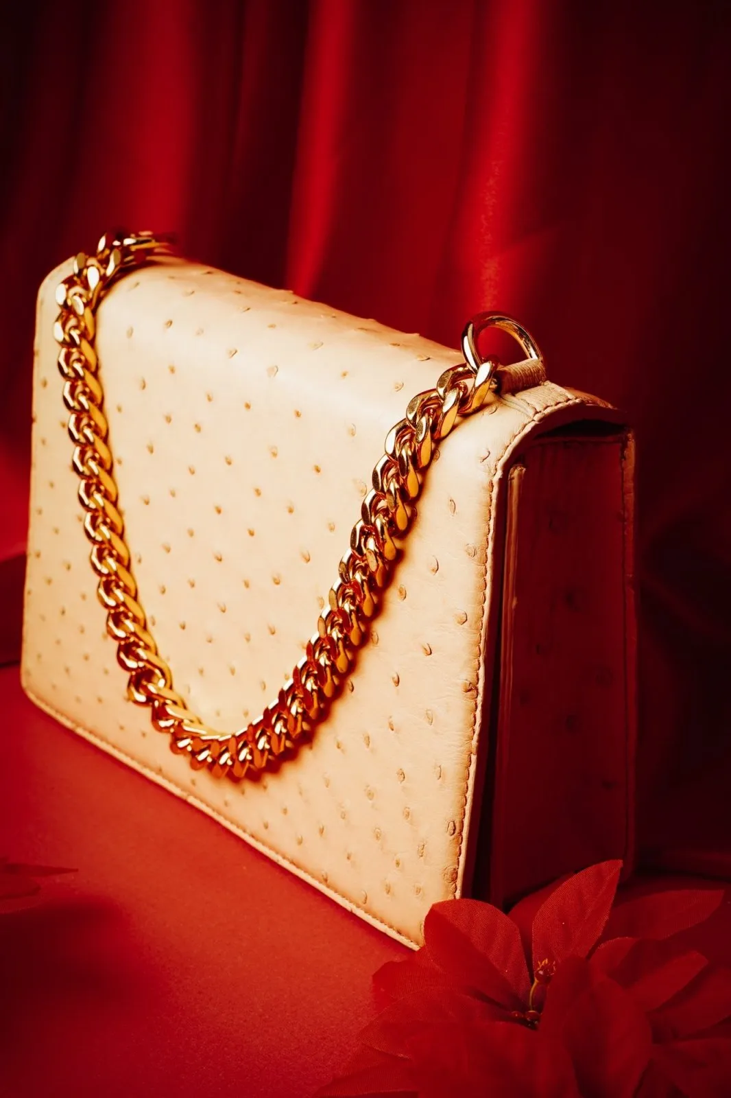 Handmade Cream Beige Ostrich Leather Bag
