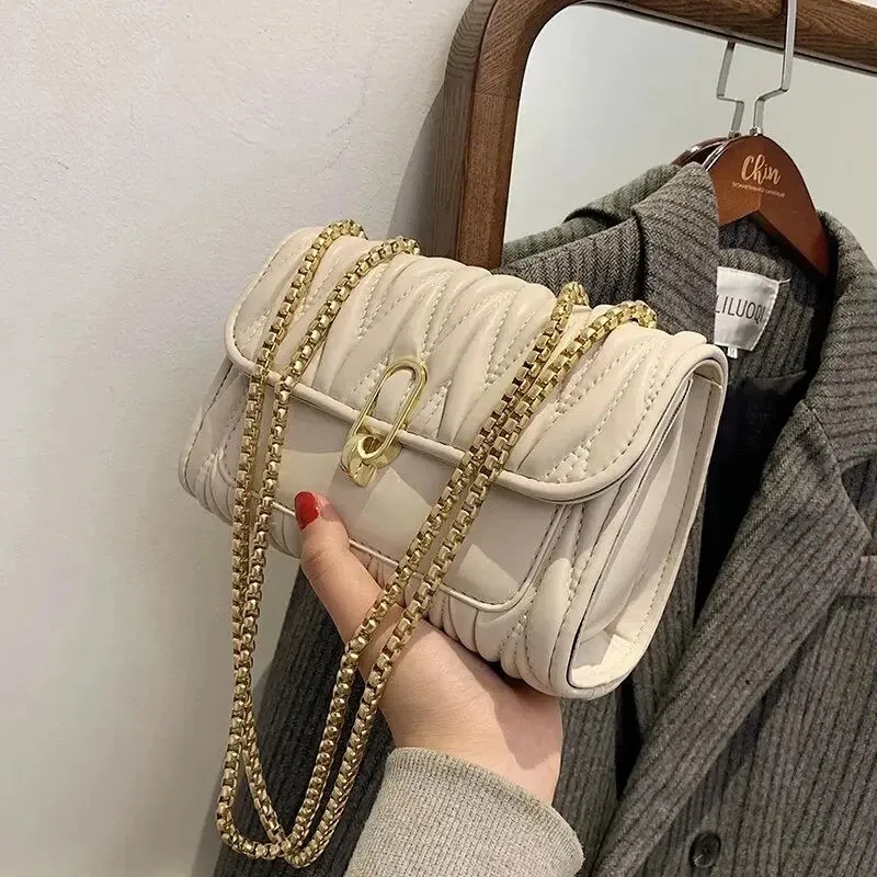 High quality Women's Bags PU Leather Messenger ladies Bag Fashion Trend  Metal chain single shoulder bag Handbag Satchel