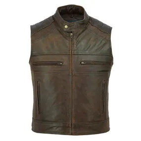 Johnny Reb Botany Vintage Leather Vest-Brown JRV10019