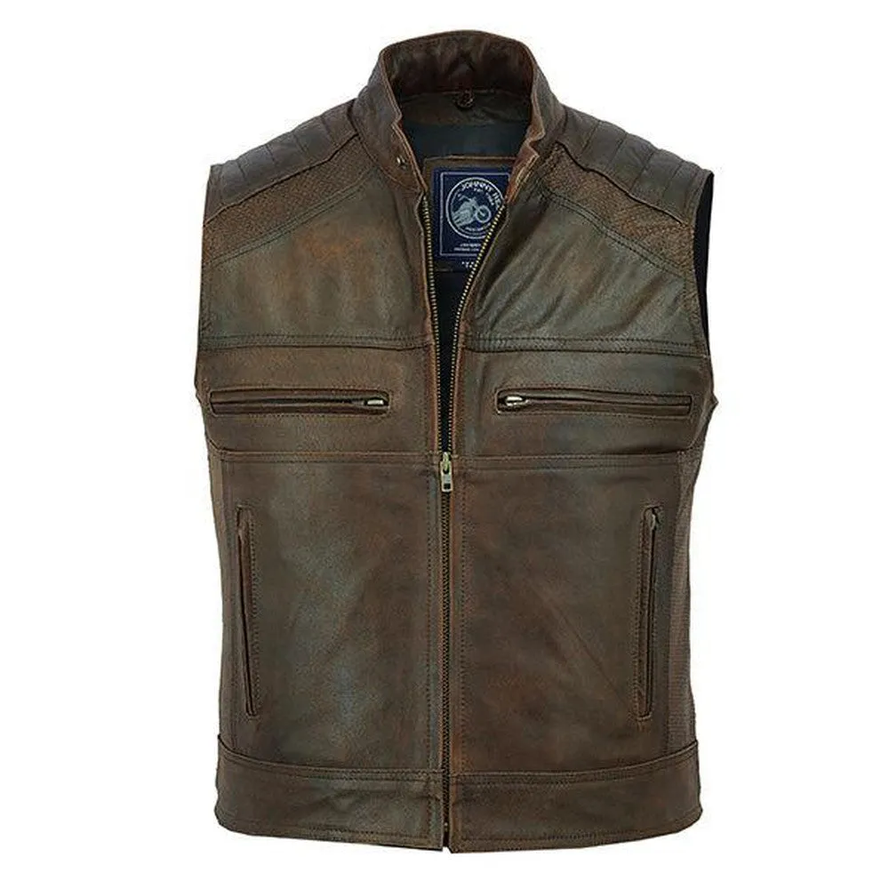 Johnny Reb Botany Vintage Leather Vest-Brown JRV10019