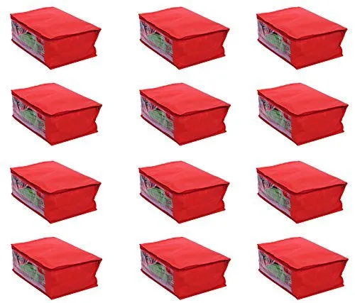 Kuber Industries 12 Piece Non Woven Saree Cover, Red