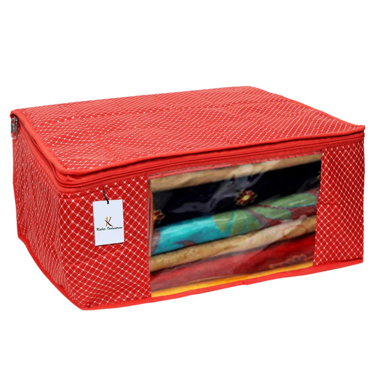 Kuber Industries Hathkadi 2 Piece Cotton Saree Cover, Red