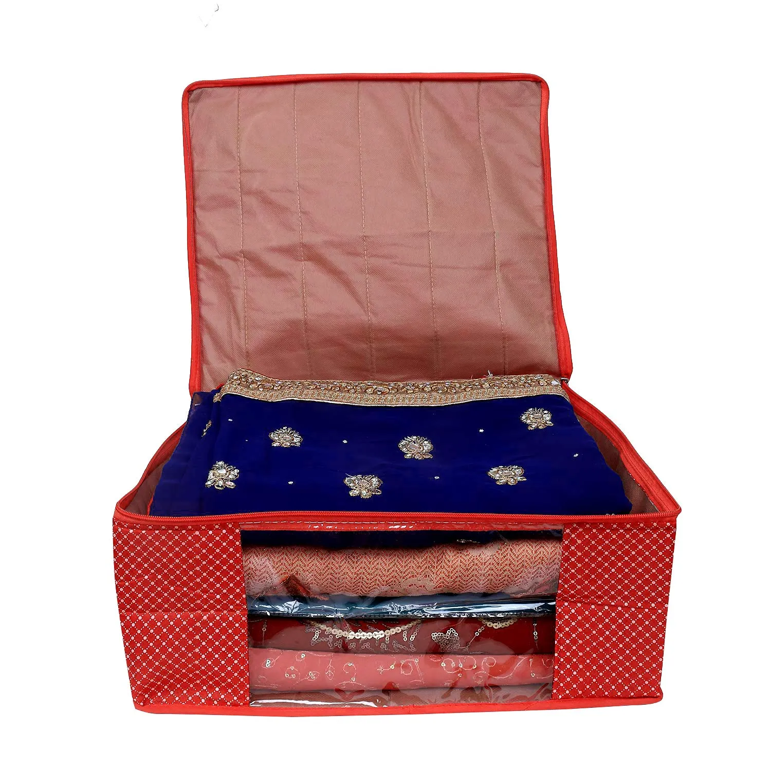 Kuber Industries Hathkadi 2 Piece Cotton Saree Cover, Red