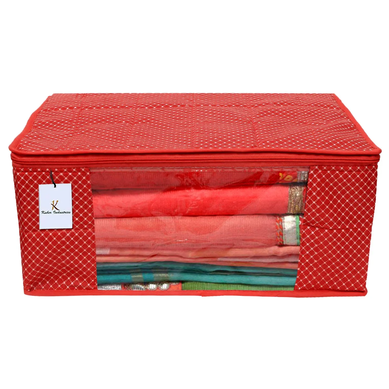 Kuber Industries Hathkadi 2 Piece Cotton Saree Cover, Red
