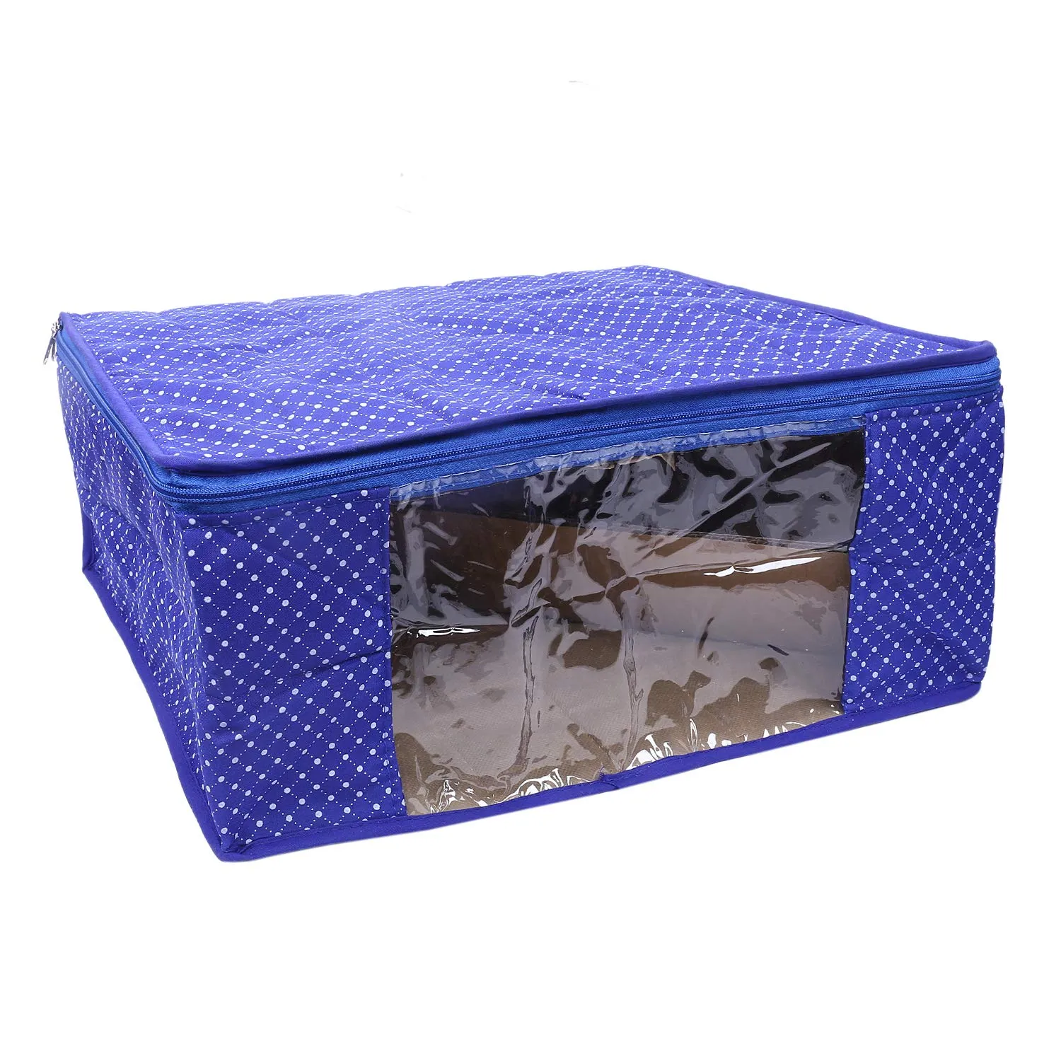 Kuber Industries Polka Dots 3 Piece Cotton 3 Layered Quilted Saree Cover, Blue-CTKTC21271