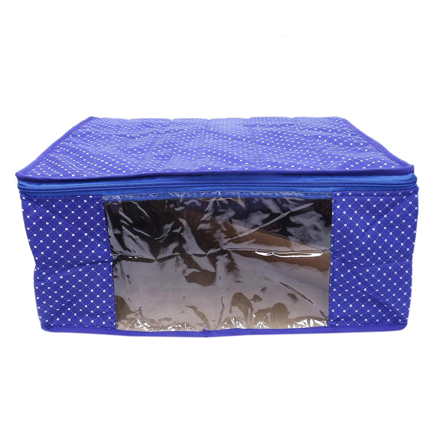 Kuber Industries Polka Dots 3 Piece Cotton 3 Layered Quilted Saree Cover, Blue-CTKTC21271