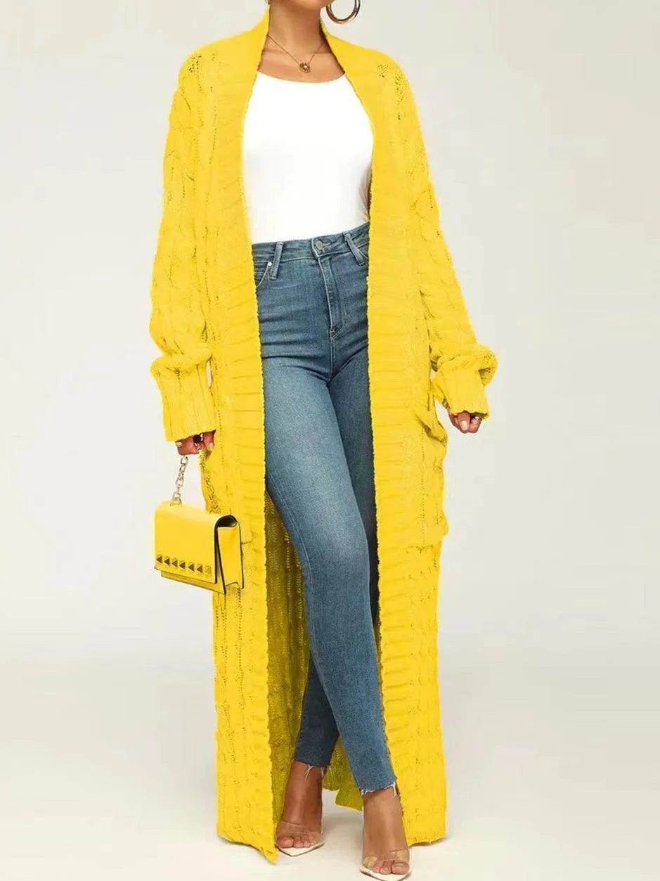 Ladie Solid Color Open Front Long Cardigan SKT4747