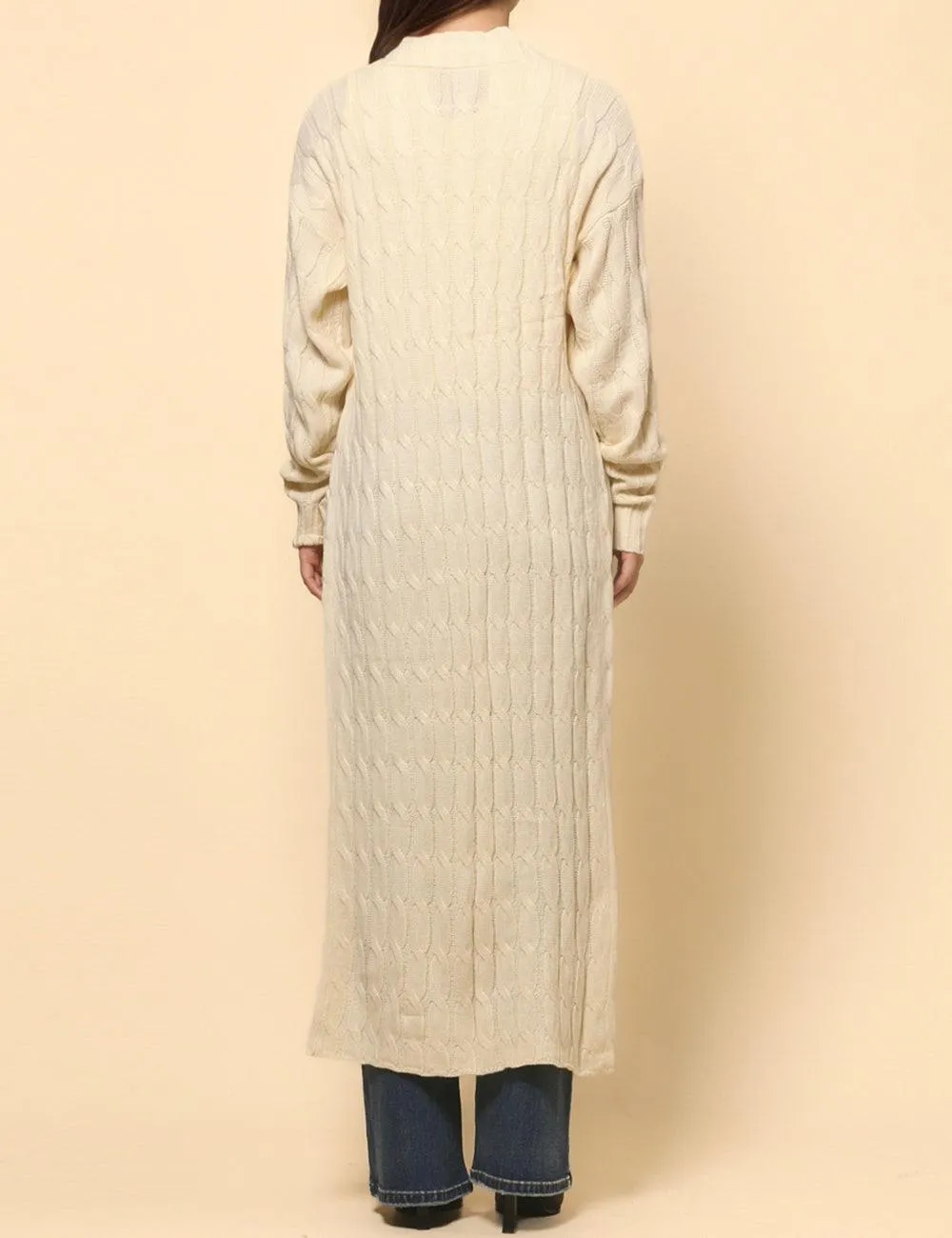 Ladie Solid Color Open Front Long Cardigan SKT4747