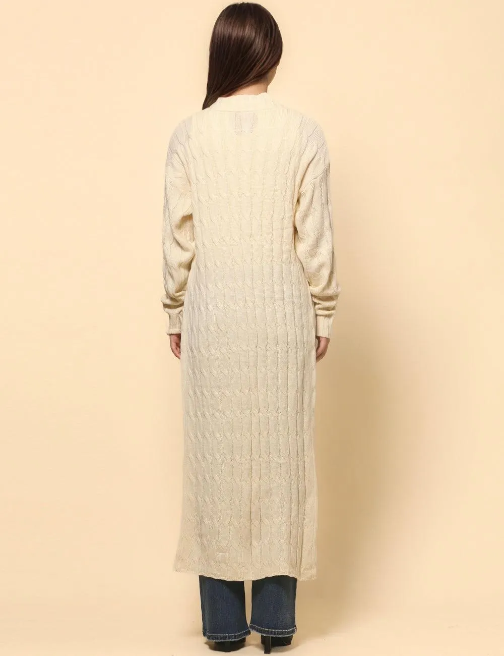Ladie Solid Color Open Front Long Cardigan SKT4747