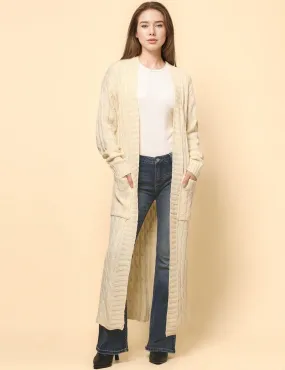 Ladie Solid Color Open Front Long Cardigan SKT4747