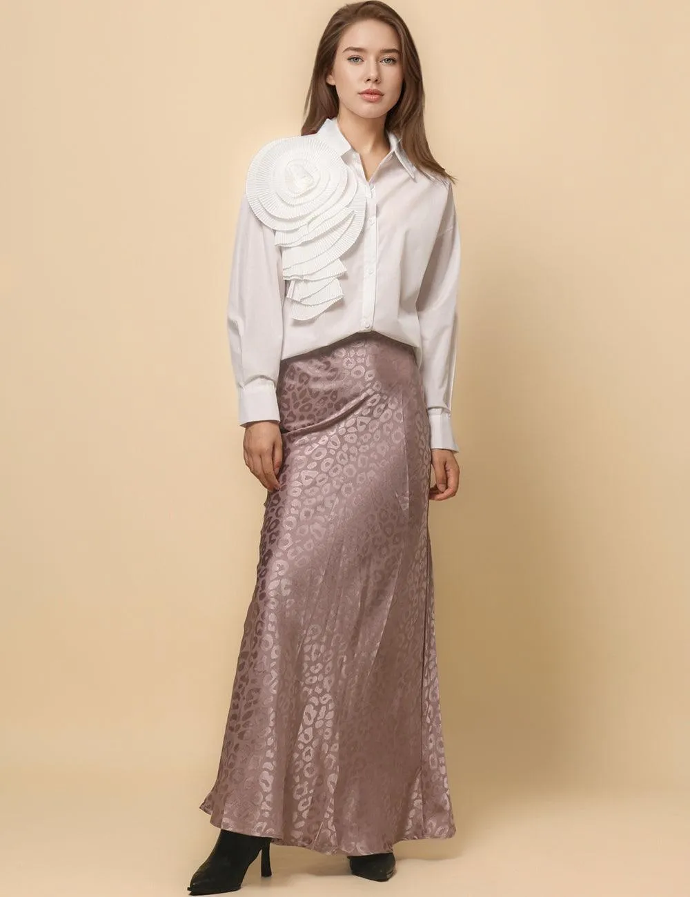 Ladies 3D Pleated Flower Long Sleeve Shirt SKT4757