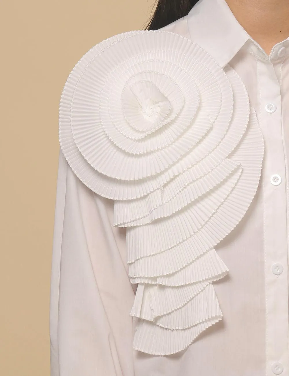 Ladies 3D Pleated Flower Long Sleeve Shirt SKT4757