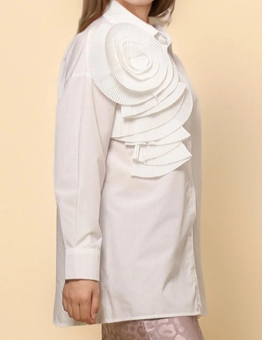 Ladies 3D Pleated Flower Long Sleeve Shirt SKT4757