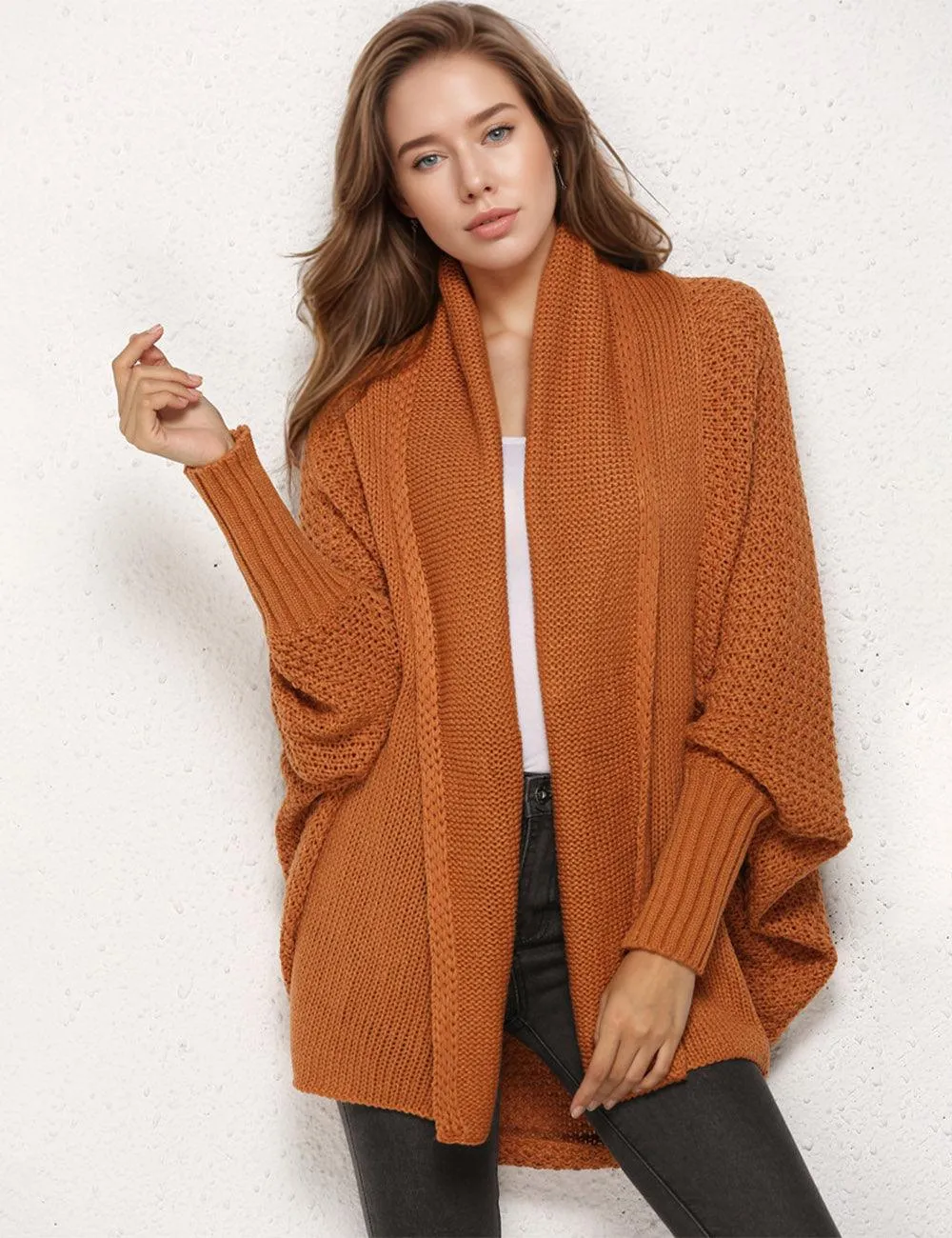 Ladies Bat Sleeves Open Front Knit Cardigan SKT4763